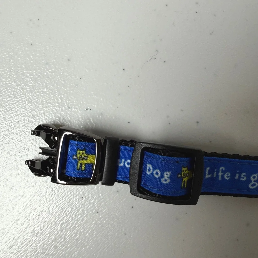Life is Good Small Dog Collar Blue Lucky Dog Graphic Adjustable Nylon NEW